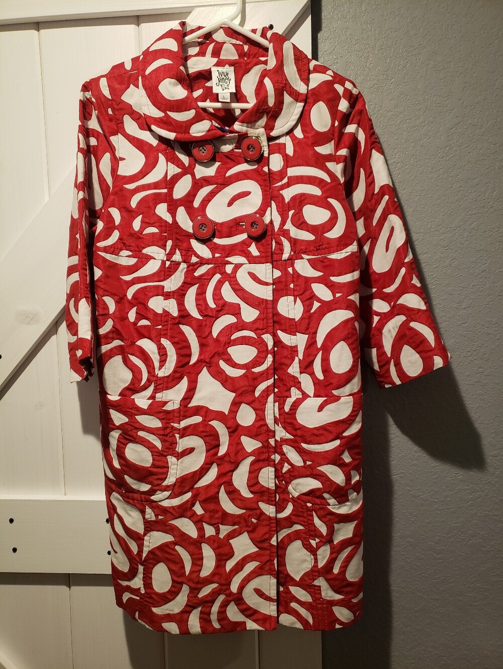 Ivy Jane Red and White Swirl Button-Front Coat